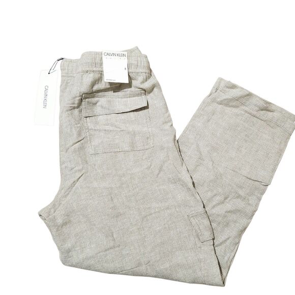 Calvin Klein Linen Blend pants size 8 Crop Elastic Waist Pockets Striped - Picture 1 of 15